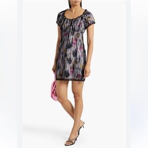 Anna Sui Layered Crepe De Chine And Lace Mini Dress 4 USA